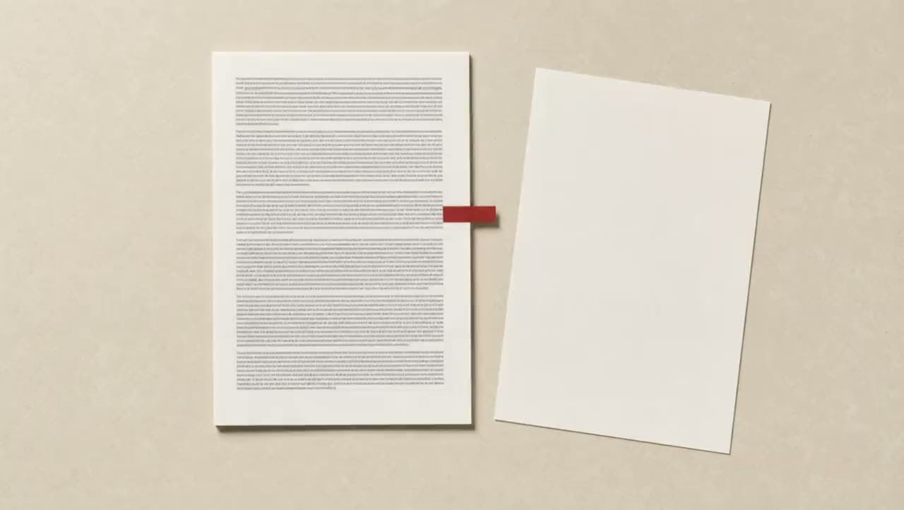 A printed AI answer lying on a desk with one sentence underlined and a line drawn from it to the source document it was taken from.